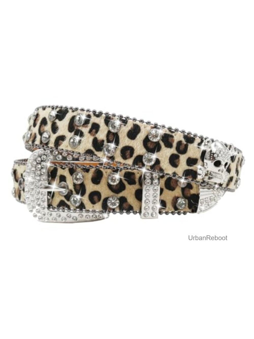 Rhinestone Skull Leopard Print Belt Punk Y2k Gothic Waist Hip Belt